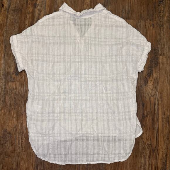 Rachel Roy SMALL white pullover top linen and cotton rolled tab short sleeve - Picture 2 of 6